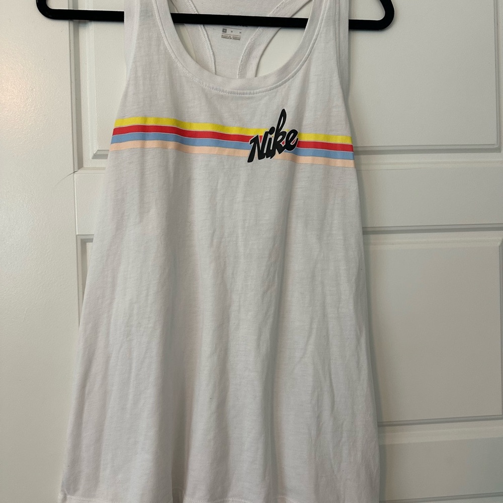 Nike White Racer Back Tank Top with Stripes